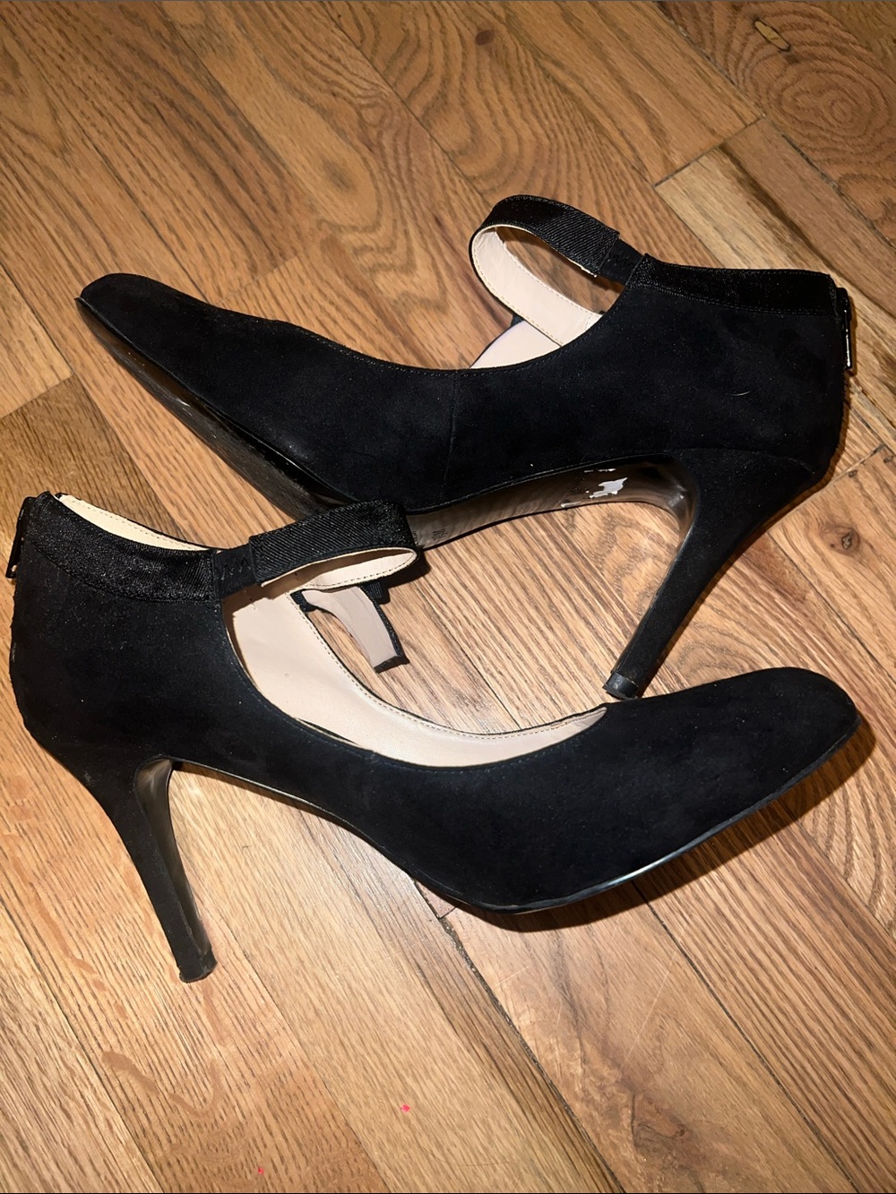 Nine West Black Suede Mary Jane Heels with Ankle Bow Size 7.5 - Picture 8 of 9